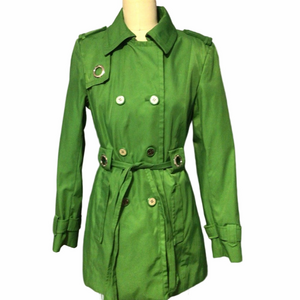 Calvin Klein Vibrant Green Double-Breasted Trench Coat Small Silver Hardware